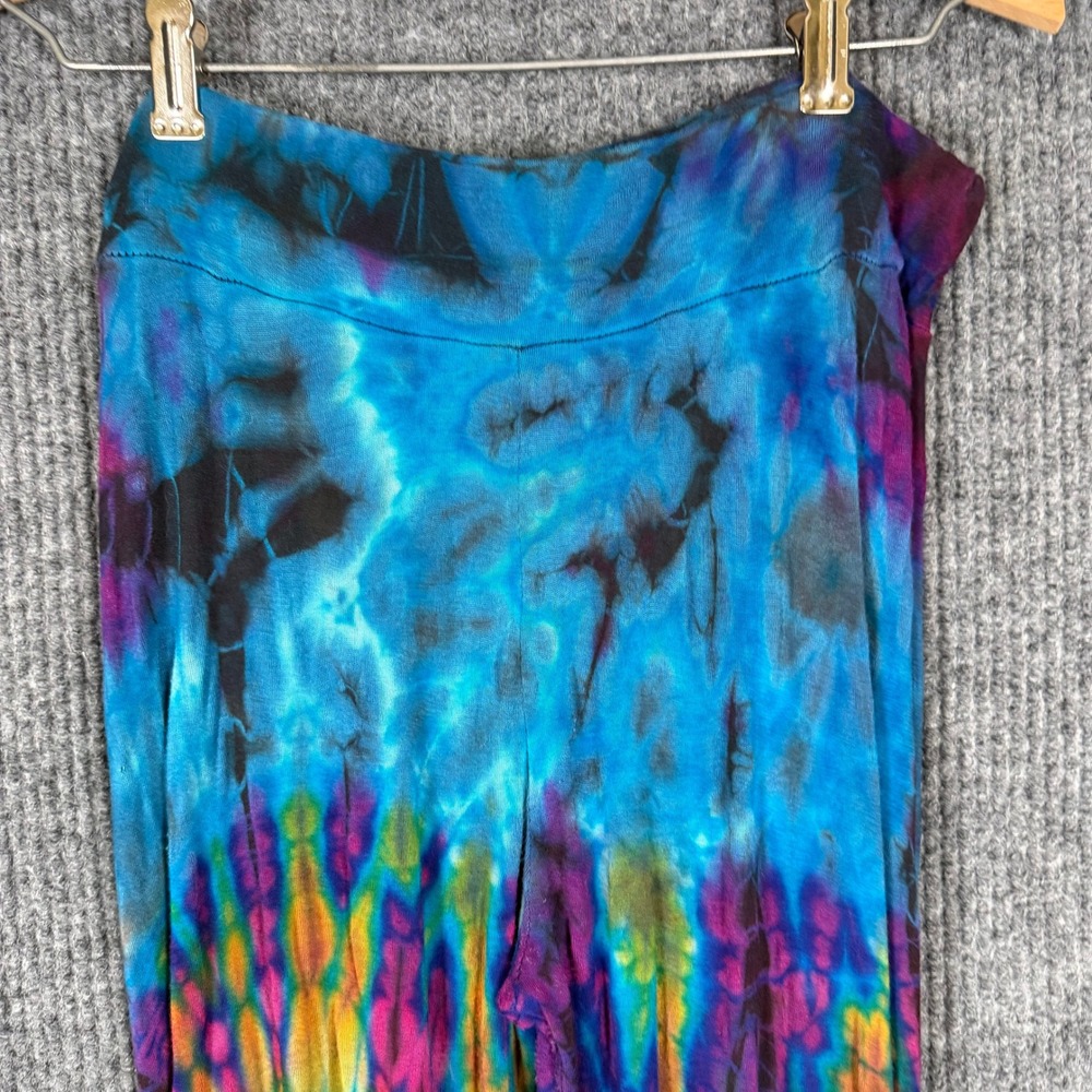 Clearay Tie Dye Ruffle Flare Pants Women L/XL Blue Multi Boho Bell Hippie Retro - Picture 6 of 10